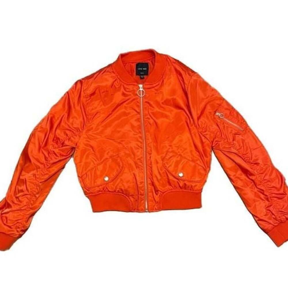 Love Tree Orange Quilted Padded Bomber Jacket with Sleeve Pocket
